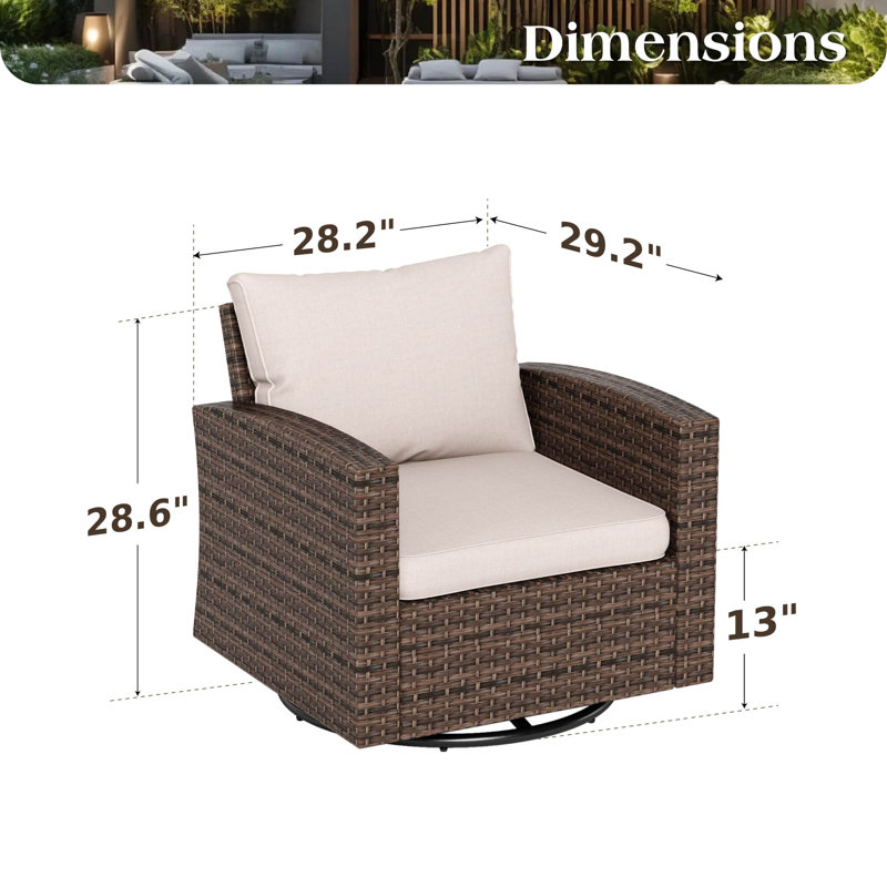 Swivel Premium All-Weather Wicker Outdoor Lounge Chair, Beige