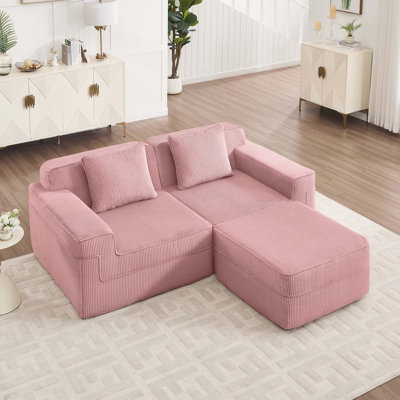 Canapé modulaire à 2 places avec coussins décoratifs et 1 repose-pieds Modern Corduroy