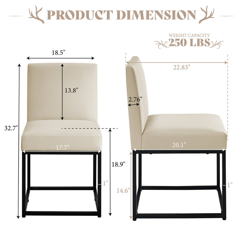Modern Linen Dining Chairs With Metal Frame, Cream