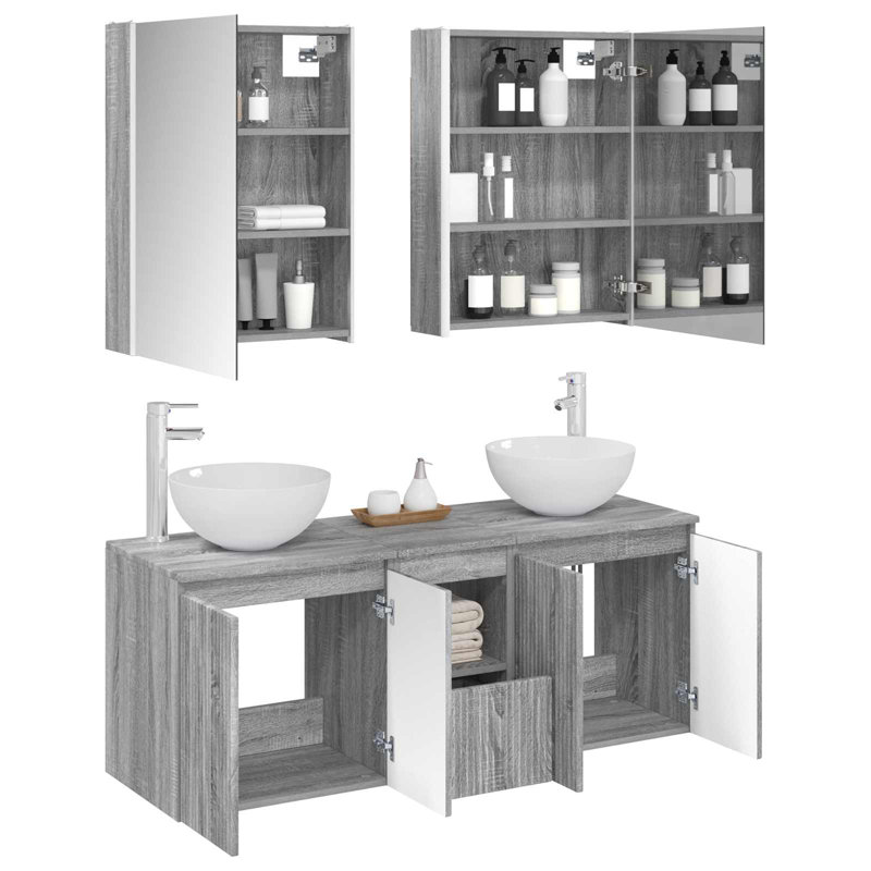 Vanity & Mirror Set, Grey Sonoma