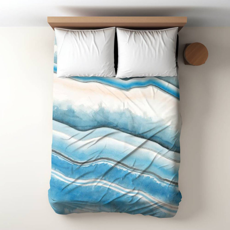 Polyester Sateen Duvet Cover, Twin Duvet, Blue Textured Geode