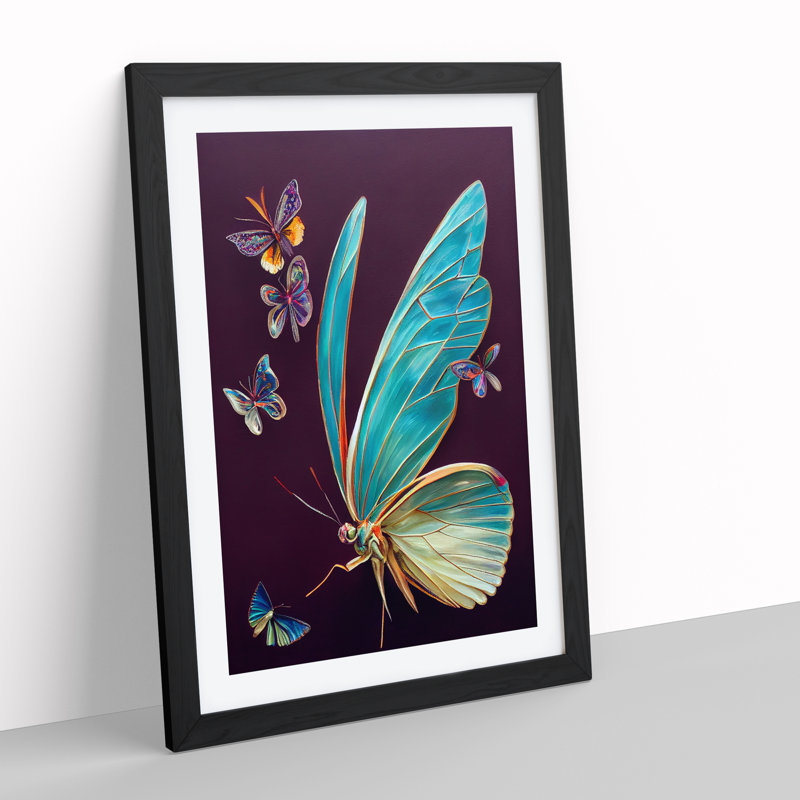 Collection Of Butterflies - Single Picture Frame Painting, 46cm H x 34cm W x 2cm D, Black