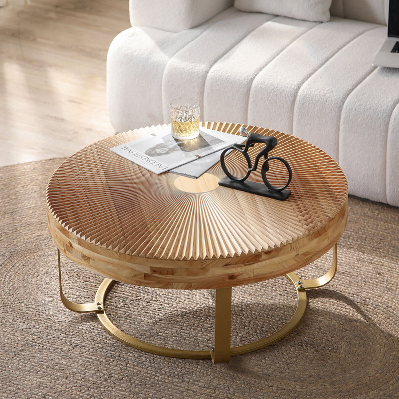 31.5" Round Wood Coffee Table, Gold