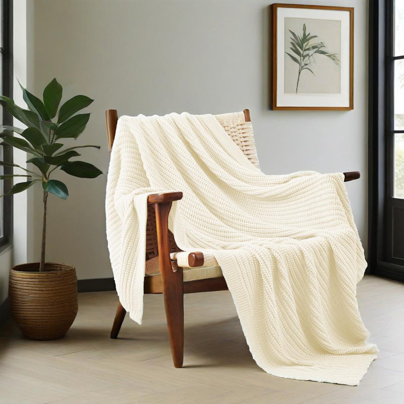 Soft Knitted Throw Blanket – Lightweight Cozy Throw, Decorative Sofa Blanket, 50" x 60", Cream