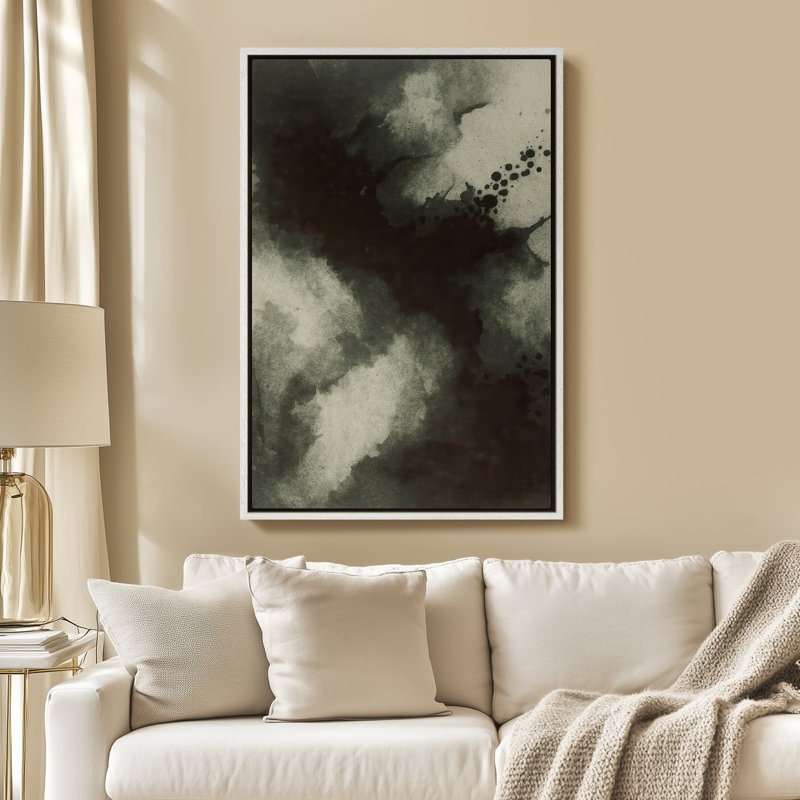 Art mural encadré, impressions murales abstraites à l'encre noire et blanche pour chambre à coucher - 24 po, 24 po x 36 po