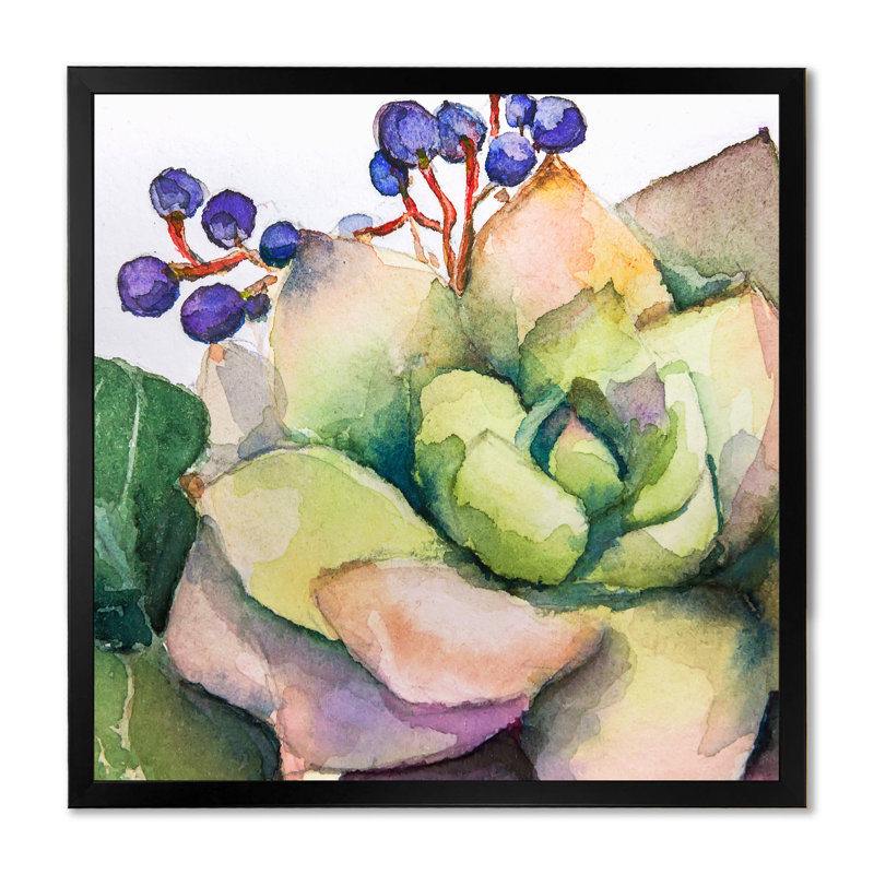 Peinture de fleurs succulentes III - sur, Impression noire sur toile encadrée, H 16 po x l 16 po x P 1 po
