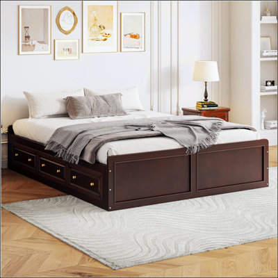 Structure de lit plateforme en bois grand format avec 6 tiroirs, robuste et élégante pour les chambres modernes