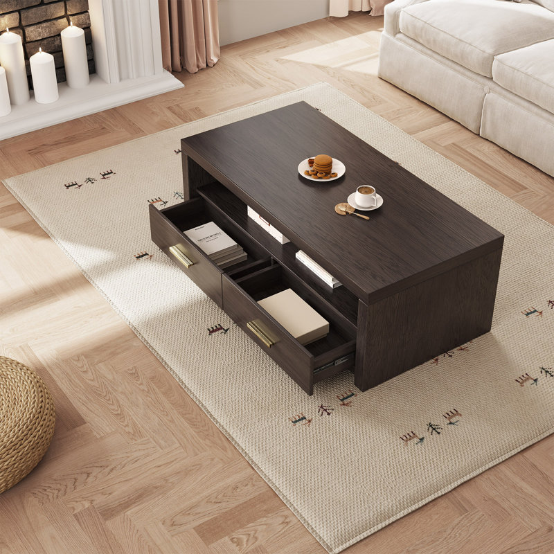 Table basse Mid-Century avec rangement, noyer