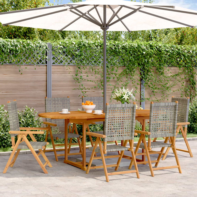 7 Piece Garden Dining Set Poly Rattan And Solid Wood, Grey