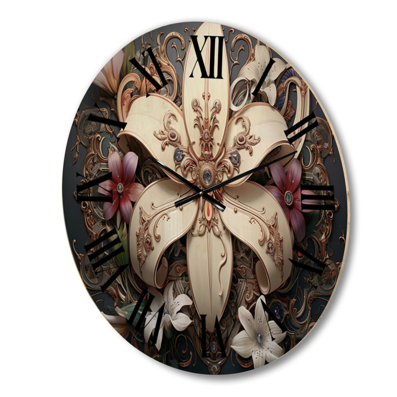 Horloge murale Fleur-De-Lis a Stylized Lilly Flower I - Floral, Grand