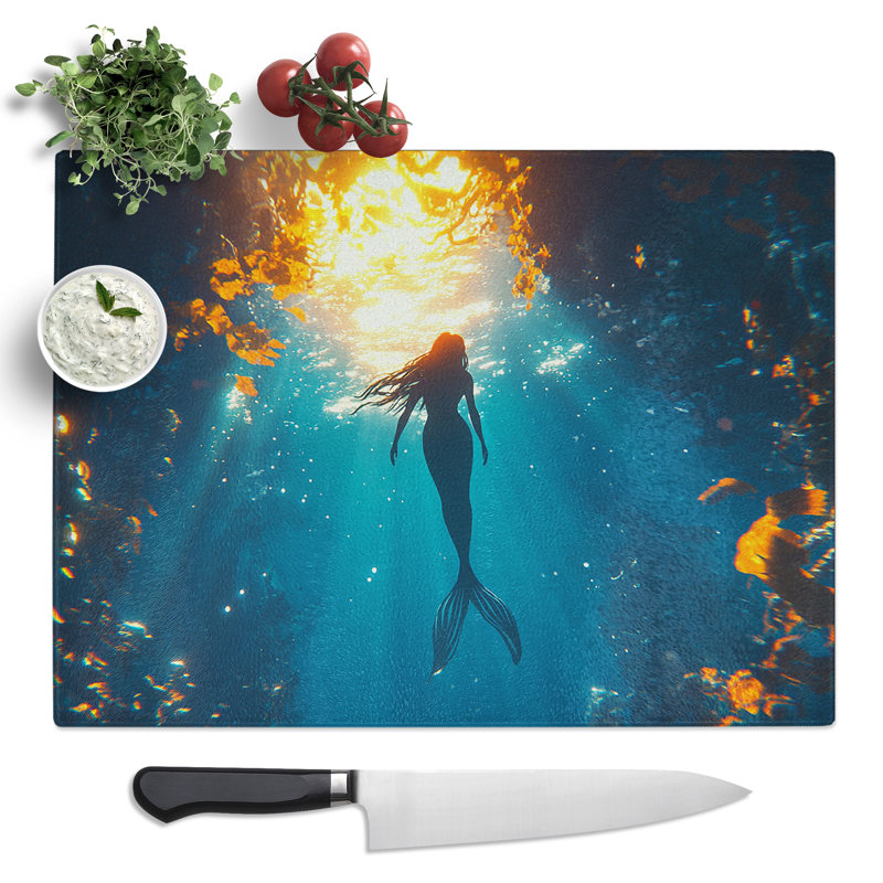 Mermaid Graphics  Glass Chopping Board