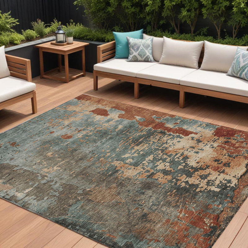 Tapis extérieur lavable abstrait cuivré 10 'X 14'