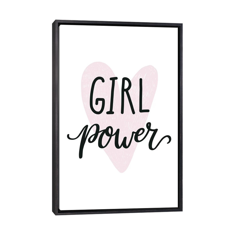 Girl Power - impression d'art textuel, H 26 po x l 18 po x 1,5 po, Toile avec cadre noir patiné, Pas de tapis