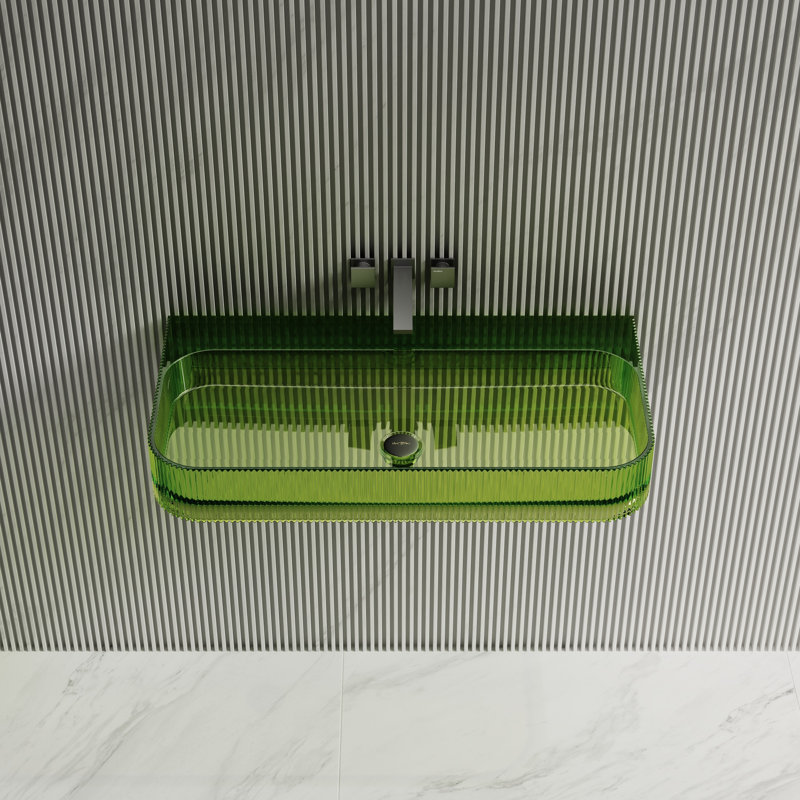 Lavabo de salle de bain mural cannelé en résine 29,5 x 18 po MonBlari, L 29,53 po x l 18,11 po x H 4,72 po, Vert
