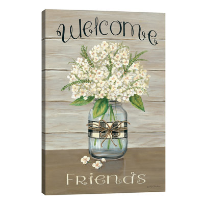 Welcome Friends Mason Jar by Welcome Friends Mason Jar - Wrapped Canvas Painting