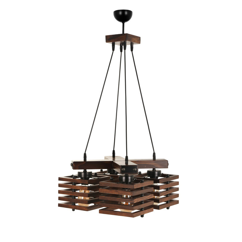 Luminaire suspendu carré à 4 lumières Kodi, Brun foncé