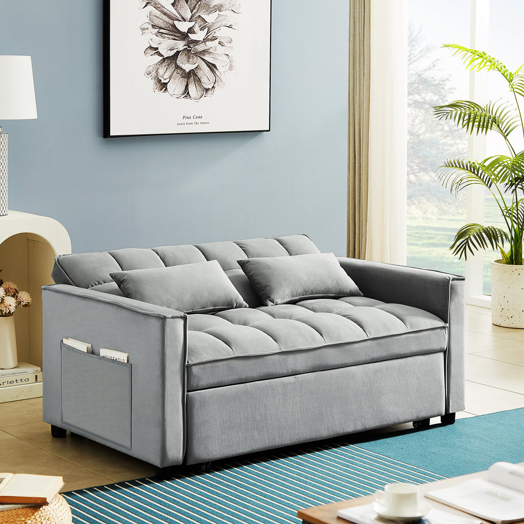 Latitude Run® 55.31'' Velvet Sleeper Sofa, Sofa Bed Pull Out Couch Sofa ...