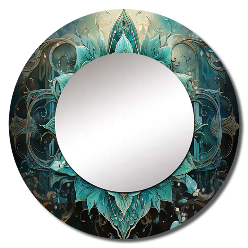 Symbole de l'hindouisme sacré - symbole décoratif de l'hindouisme, miroir mural bleu sarcelle, impression d'art en métal