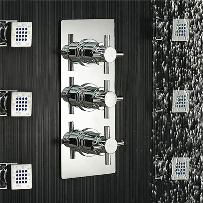 Système de douche thermostatique en acier inoxydable avec pomme de douche, jets de corps et douchette