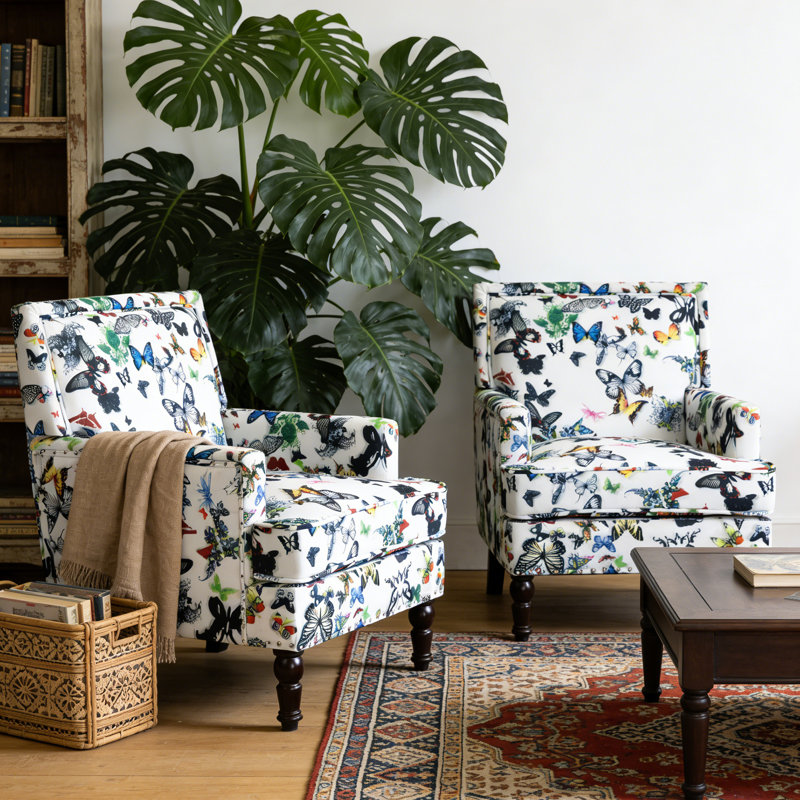 2 pièces Fauteuil d'appoint rembourré vintage avec garniture cloutée en lin