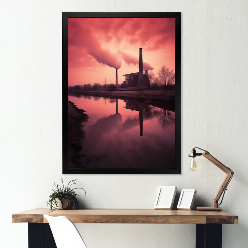 Minimal Polution, paysage industriel sur toile, Cadre simple noir, H 32 po x l 24 po x P 1 po