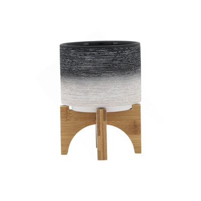 PLATEAU EN CÉRAMIQUE DE 5 po SUR PIED EN BOIS, GRIS