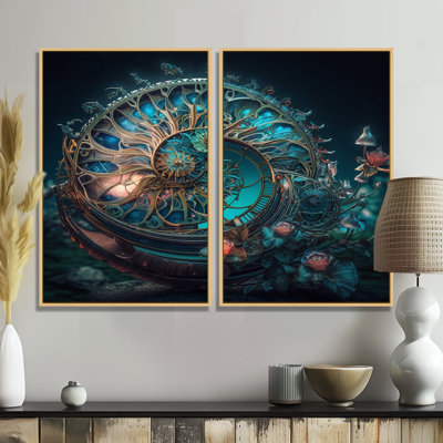 Bioluminescent Spiral Oceanic Astrolabe II - art mural bleu