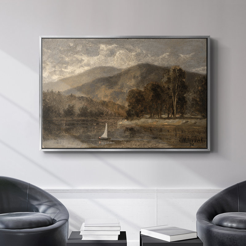 Paysage rétro - DCL XXXVII, Toile argentée avec cadre flottant, H 17 po x l 25 po x P 2 po