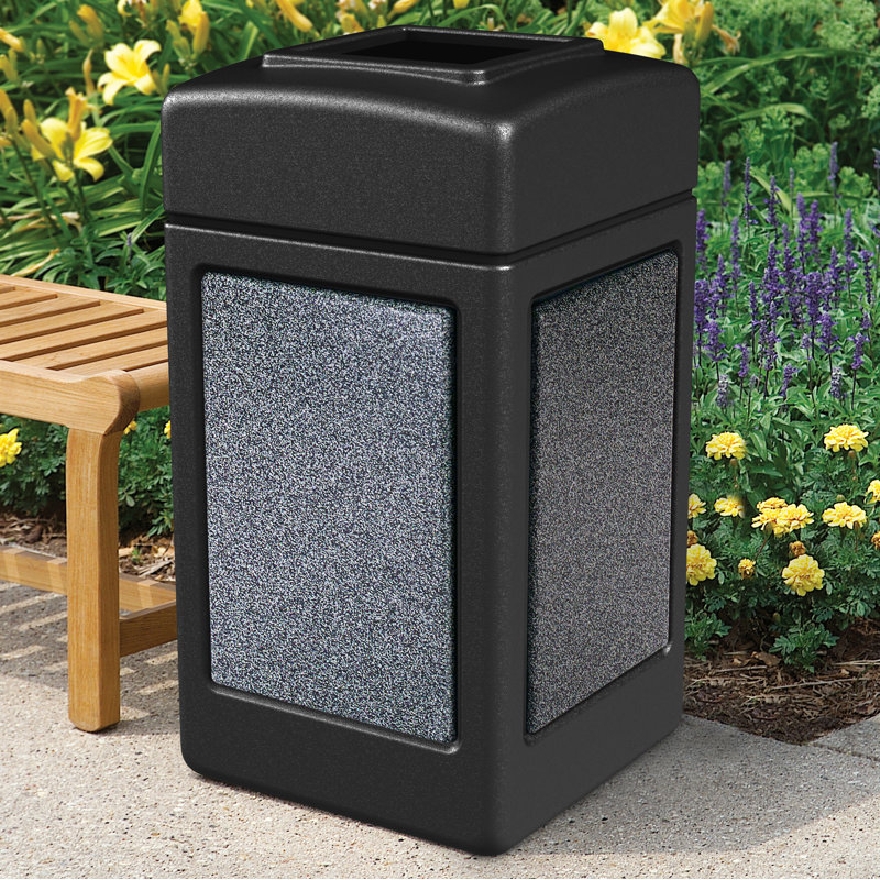 Poubelle® 42 gallons StoneTec, Noir avec pierre poivre