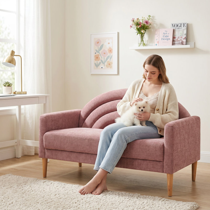 Canapé rembourré à deux places Michala, Polyester rose, H 31,5 po x l 49,6 po x P 30,7 po