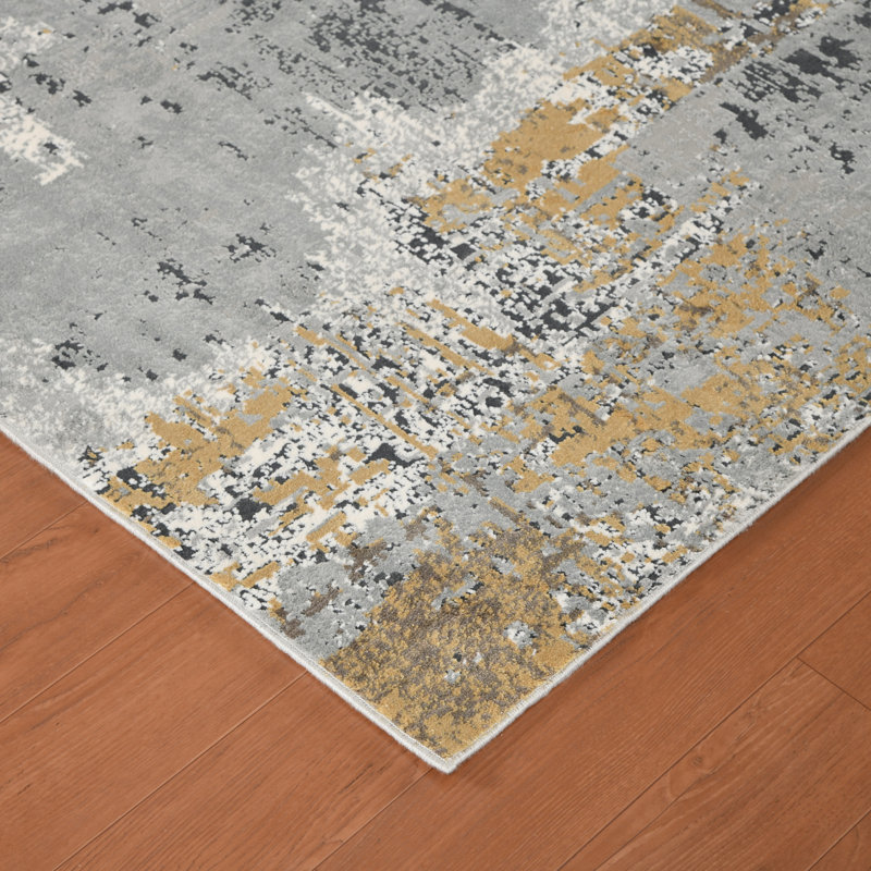 Tapis gris / doré à motif abstrait Brazell, Rectangle 2 pi x 3 pi