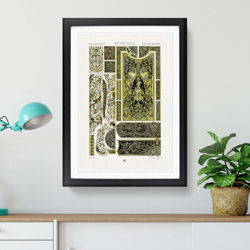 17th and 18th Century Pattern with Scrolls and Birds by Albert Racinet - Picture Frame Print, 48cm H x 36cm W x 2cm D