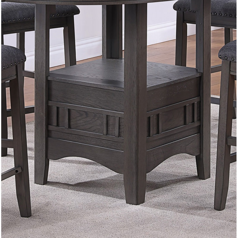 Dining Table Round Counter height Dining Table w Shelve 1pc Table Only Built In Leaf Solid wood