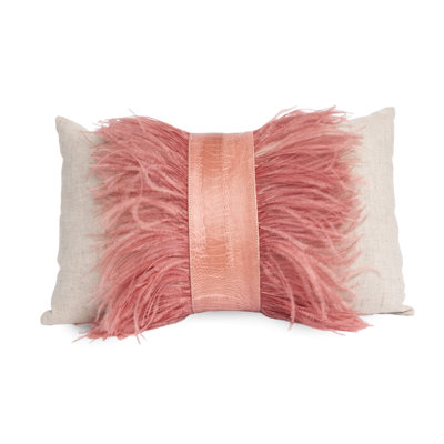 Linen Lumbar Pillow with Ostrich Feather Trim