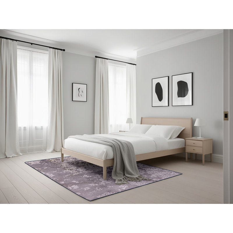 Tapis mauve à motif floral Harrietta, Rectangle 5 pi x 7 pi