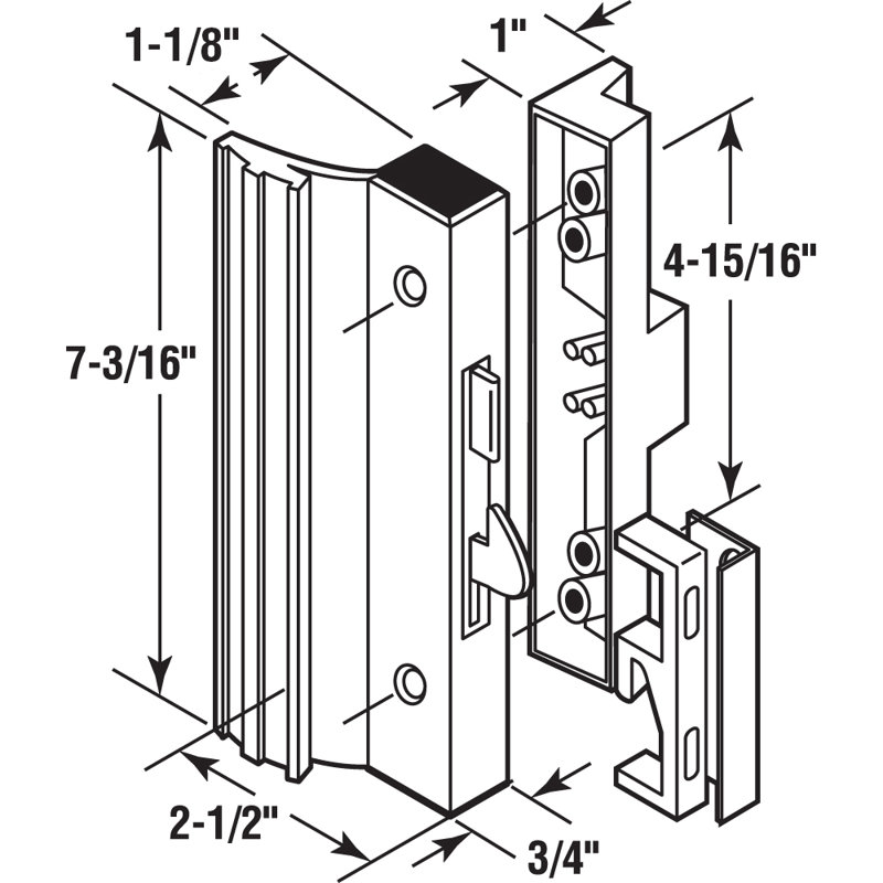 Extruded Aluminum, White, Surface Mount Handles with Anti-Lift Hook Latch (Single Pack)