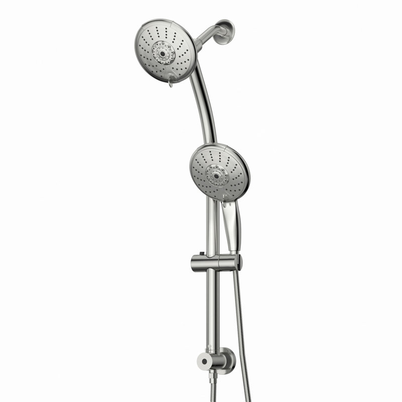 Pomme de douche double 5 po avec barre coulissante réglable, Chrome