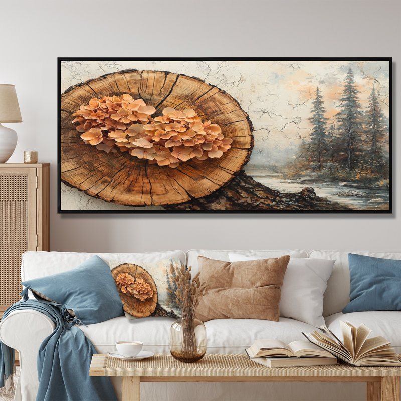 Geodis, forêt d'hortensias sur une glissade en bois - art mural hortensia, H 28 po x l 60 po, Impression encadrée flottante