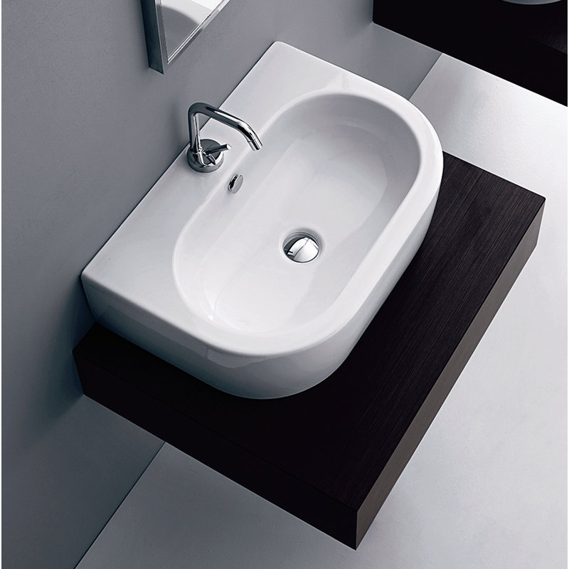 Lavabo de salle de bain en U en céramique avec trop-plein Flo