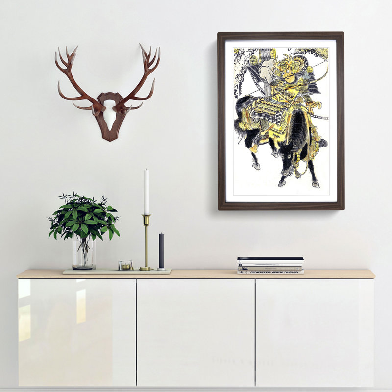 Mounted Warrior by Okumura Masanobu - Picture Frame Painting Print, 36cm H x 27cm W x 2cm D, Walnut Framed