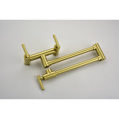 Robinet de cuisine pour robinet de cuisine - laiton, alimentation en eau froide, 3 poignées 2 trous, bras pivotant flexible, résistance à la corrosion, robinet mural à écoulement silencieux et eau, fonction goutte à goutte, empreinte digitale
