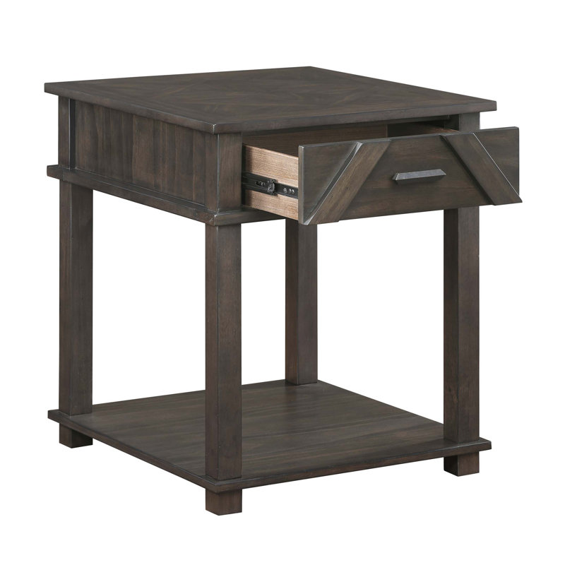 Table de bout rustique traditionnelle avec rangement, fabrication en bois durable pour le salon et la chambre à coucher