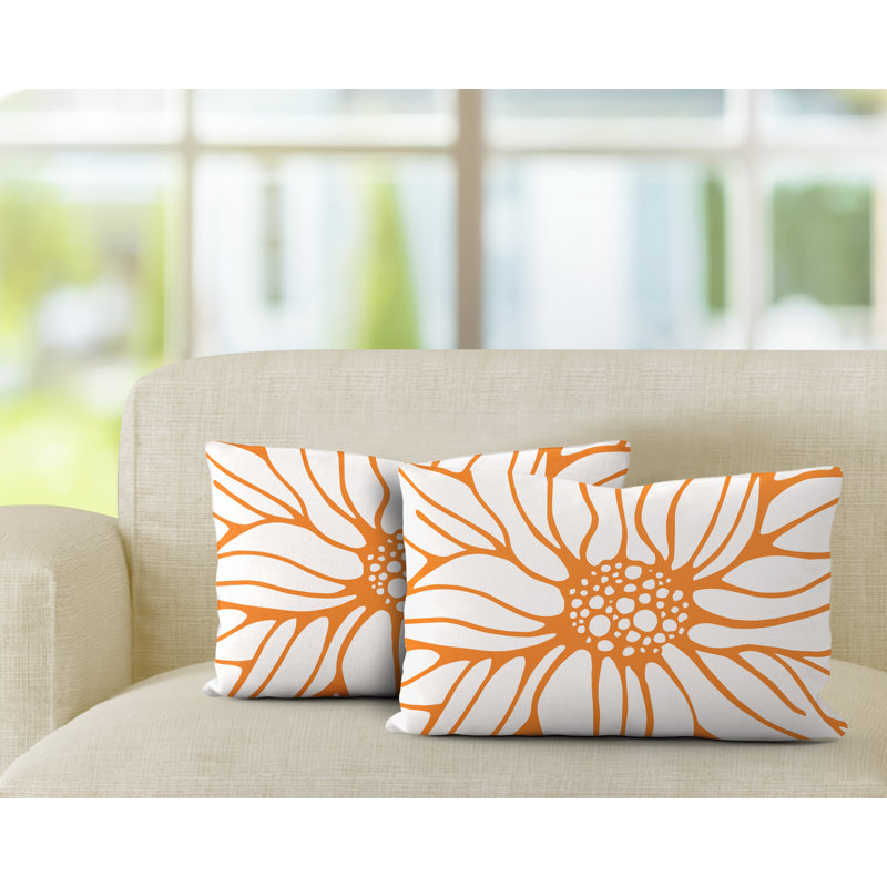 Floral Outdoor Reversible Throw Pillow, Orange