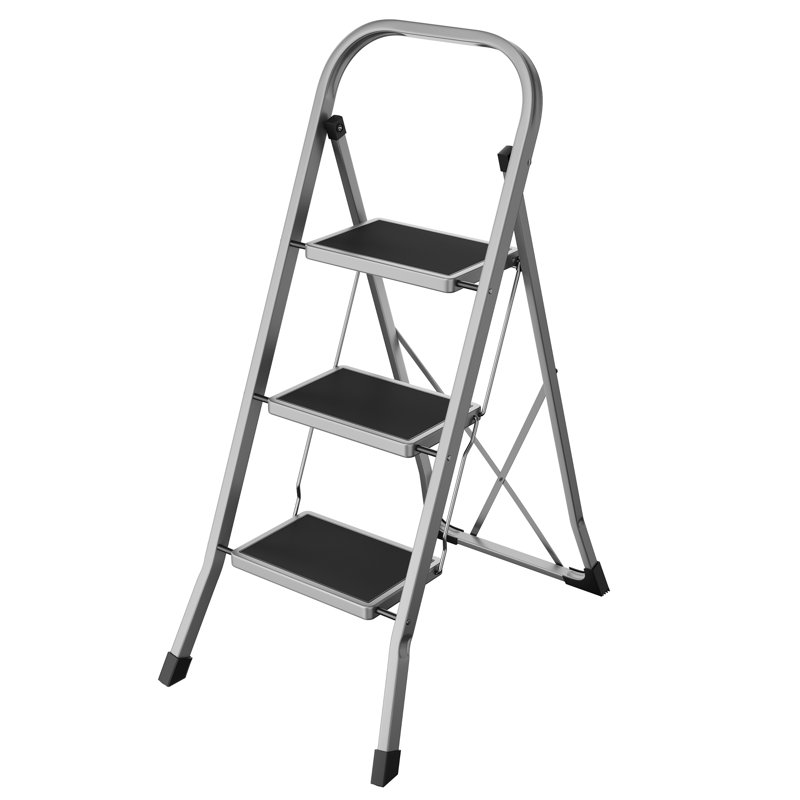 3 - Step Steel Folding Step Stool, Grey/Black