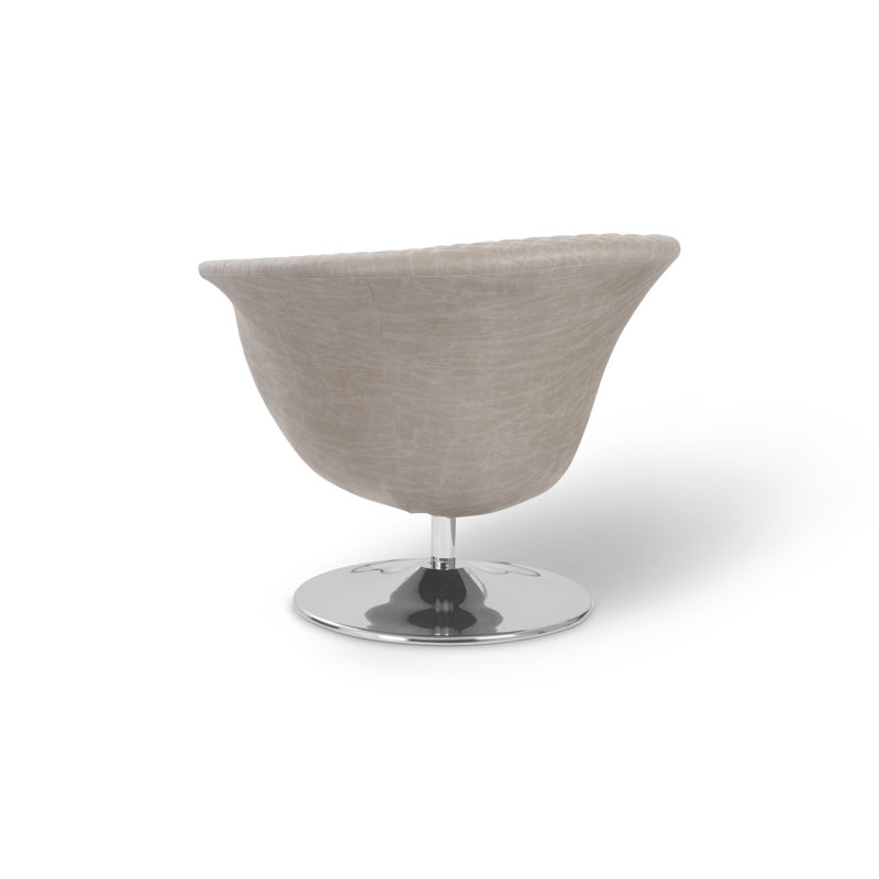 34" W Swivel Barrel Chair, Vintage Gray Taupe Polyester Blend