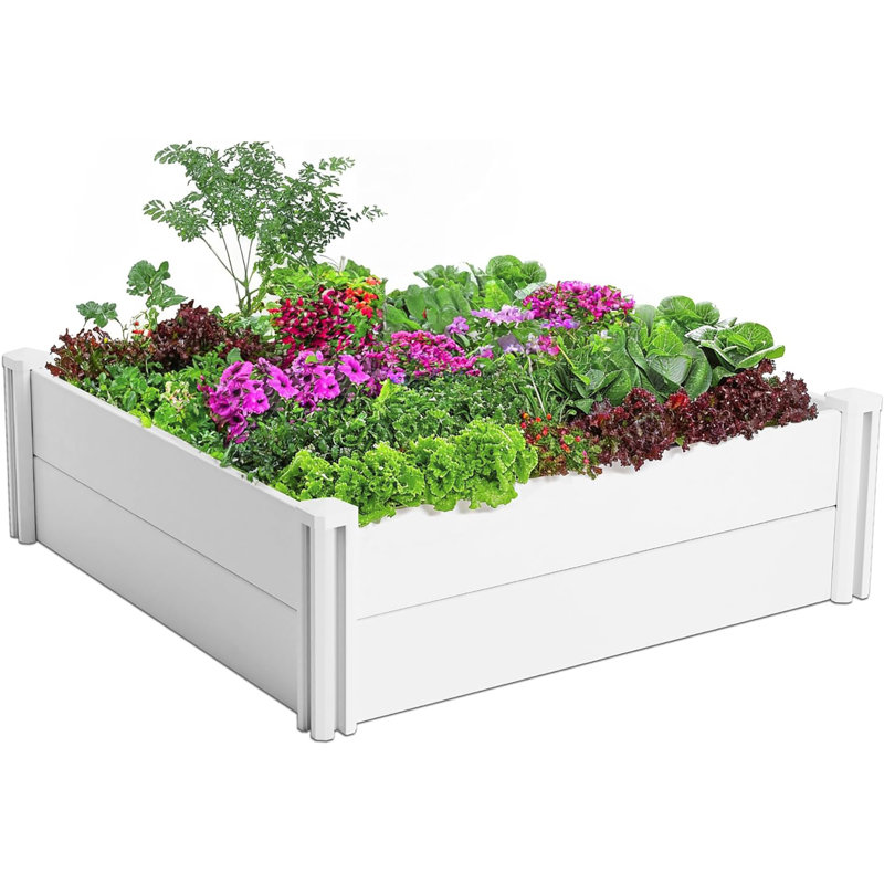 Outdoor Raised Garden Bed, Durable Vinyl, Ideal for Fruits, Veggies & Herbs, 13.3" H x 48" W x 48" D