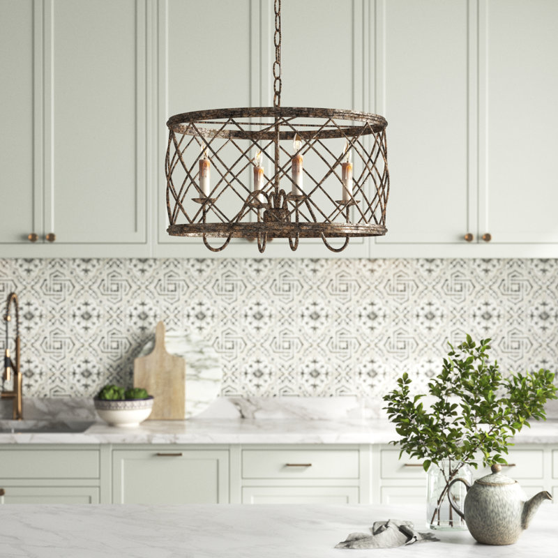 Lustre tambour unique à 4 lumières Ryne, H 14,5 po x l 21,5 po x P 21,5 po