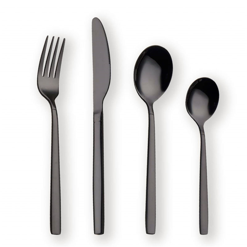Latitude Run Meiman 24 Piece Cutlery Set , Service for 6, Satin Black