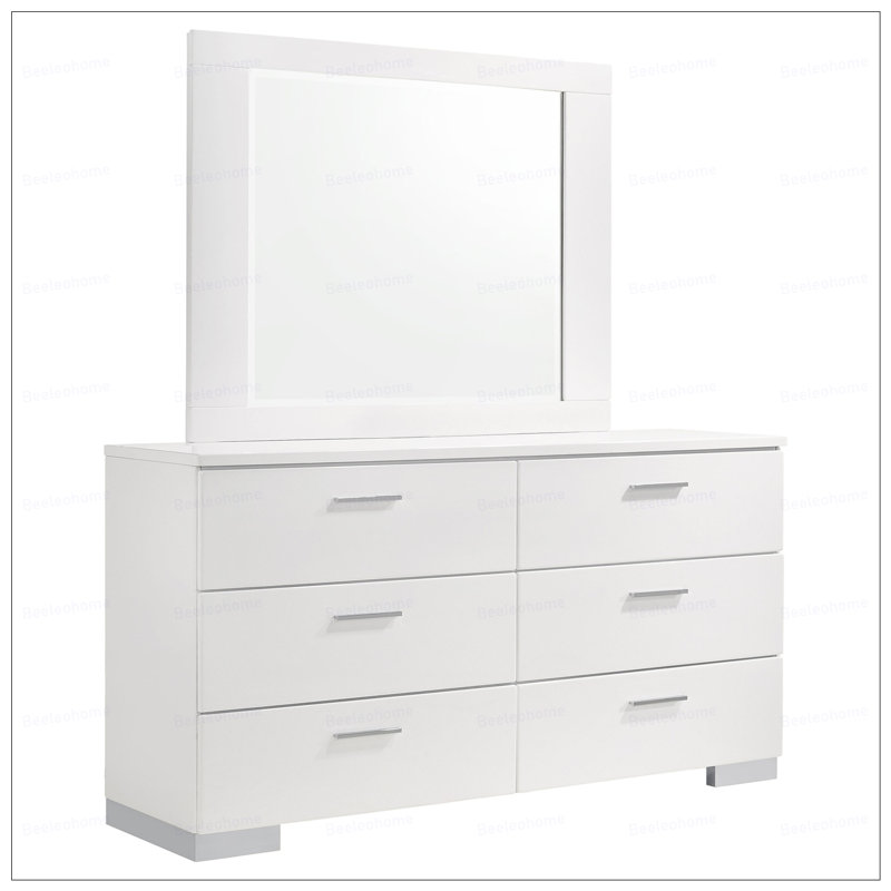 Commode 6 tiroirs très brillante avec miroir
