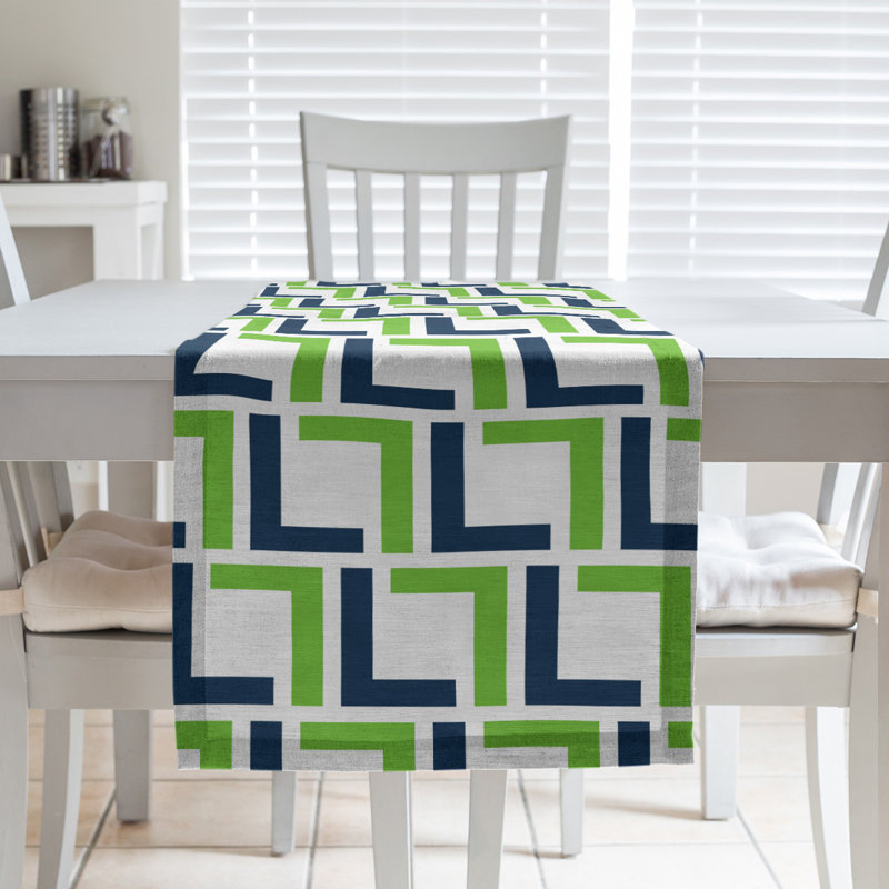 Chemin de table Seattle, 72 po x 16 po, Gris loup / bleu marine collège / blanc, polyester